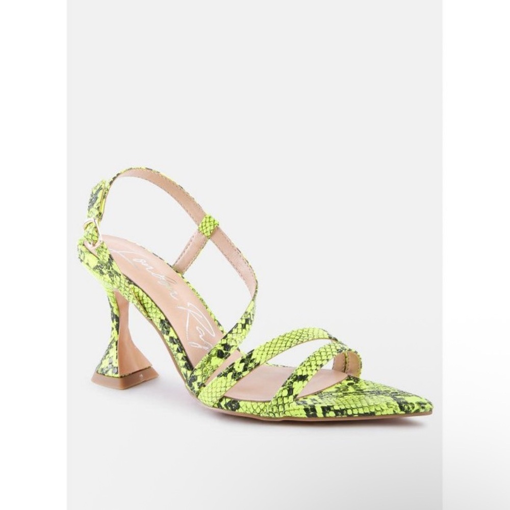 London Rag Women's Cherry Tart Yellow Snake Print Spool Heel Sandal size 9